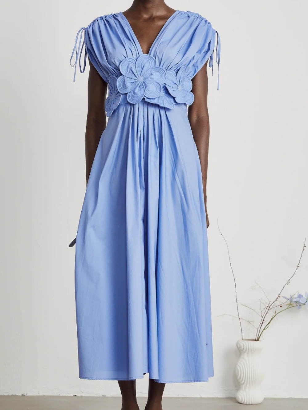 Emma Petal-Detail Drawstring Maxi Dress in Blue